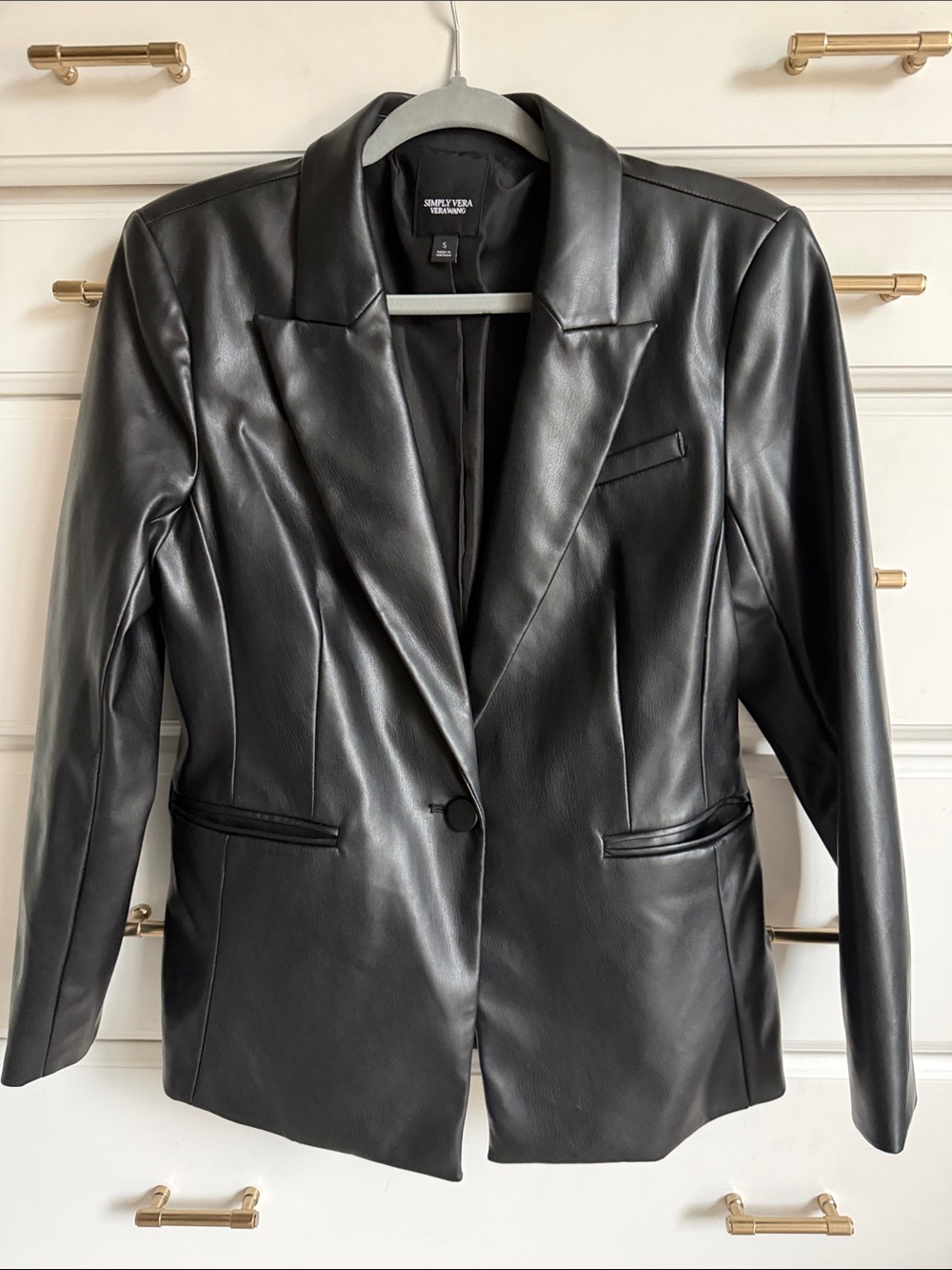 Simply Vera Vera Wang Black Faux Leather Single-Button Blazer